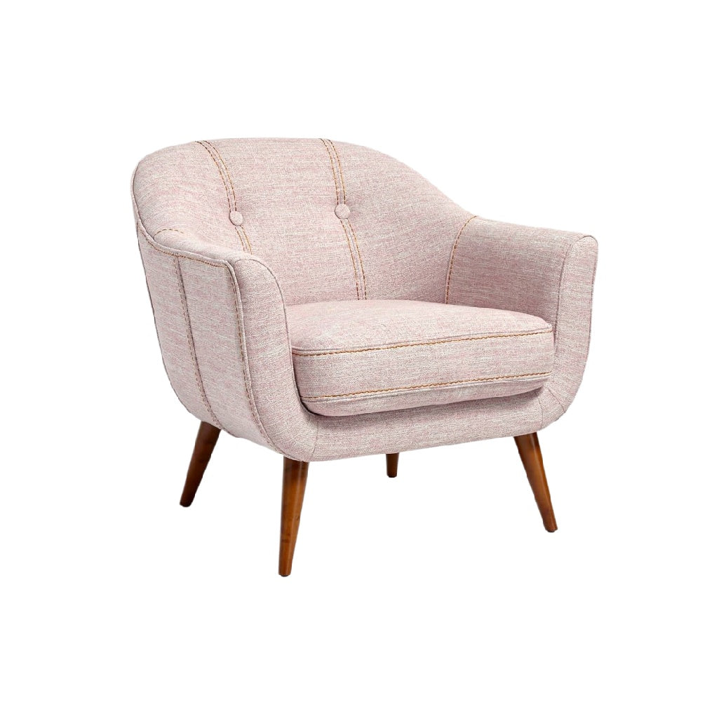 **Stylowy fotel w stylu mid-century z drewnianymi nogami**