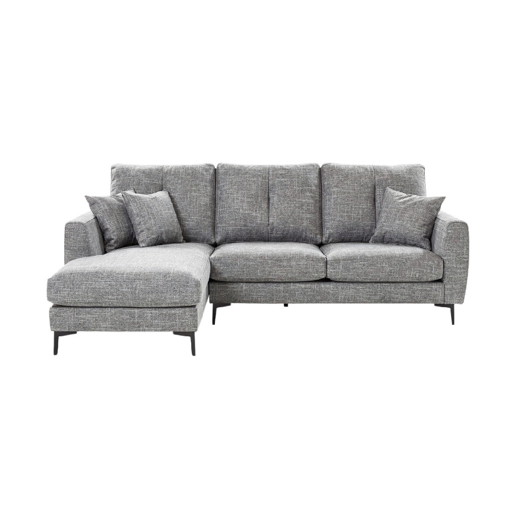 **Nowoczesna szara sofa narożna z poduszkami**